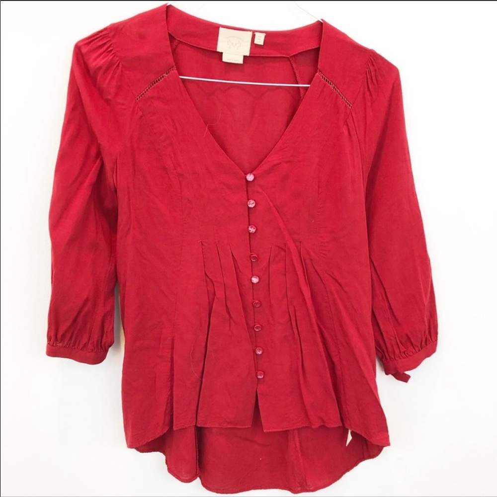 Anthropologie Vanessa Virginia Red Pintuck Blouse